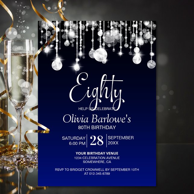 Stylish Blue 80. Geburtstagsparty Einladung (Von Creator hochgeladen)