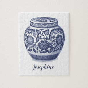 Stylish Blue and White Ginger Jar Print Puzzle