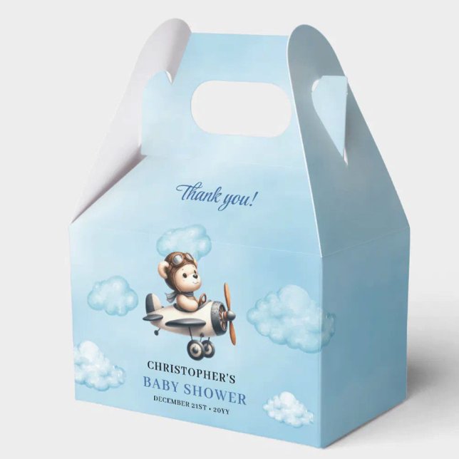 Stylish Blue Brown Teddy Bear Pilot Baby Shower  Geschenkschachtel (Stylish Blue Brown Teddy Bear Pilot Baby Shower Favor Box

)