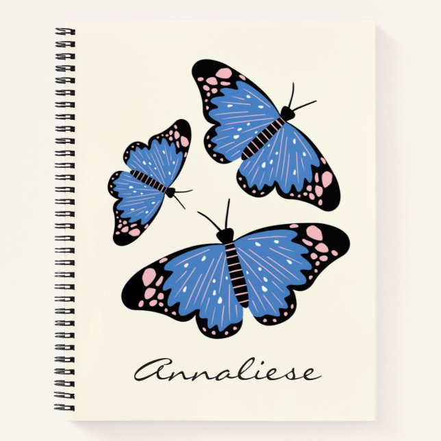 Stylish Blue Butterfly Illustration Individuelle N Notizbuch (Vorderseite)