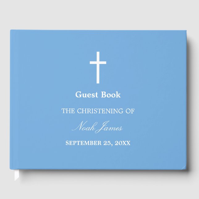 Stylish Blue Christening Guest Book Gästebuch (Vorderseite)