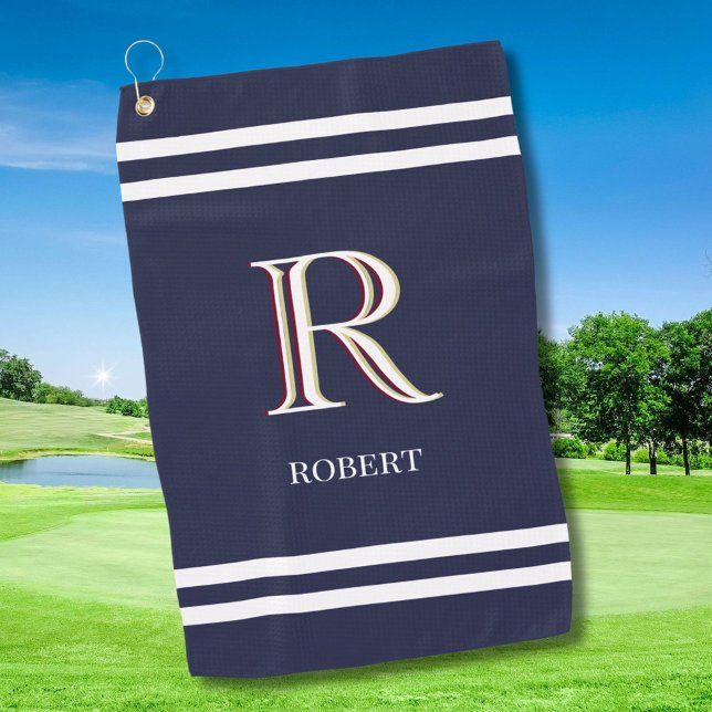 Stylish Blue Custom Personalisiert Monogram Name Golfhandtuch (Von Creator hochgeladen)