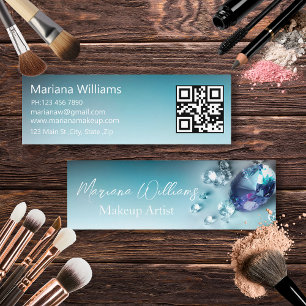stylish blue diamonds makeup artist qr code mini visitenkarte