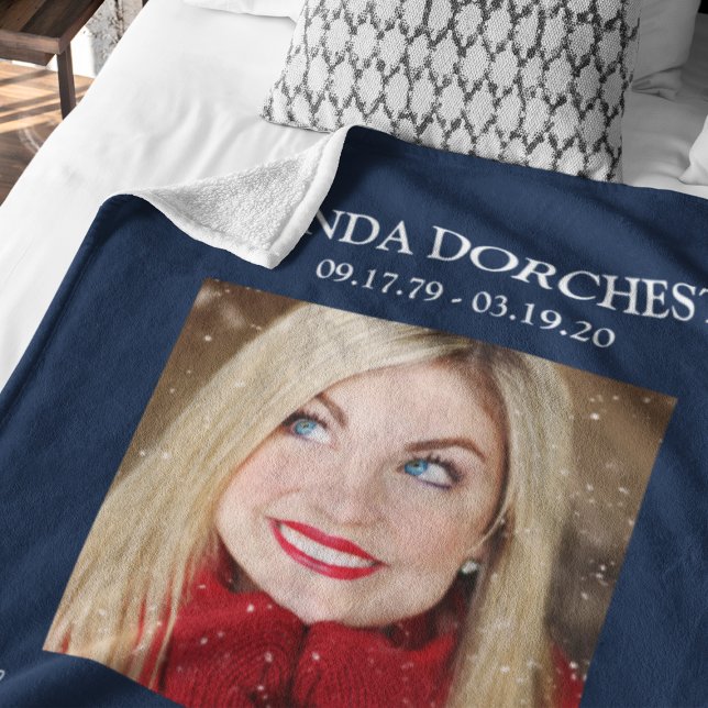 Stylish Blue Foto Memorial Tribute Fleecedecke (Von Creator hochgeladen)
