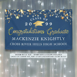 Stylish Blue Gold Script Glückwunsch Grad Stars Banner