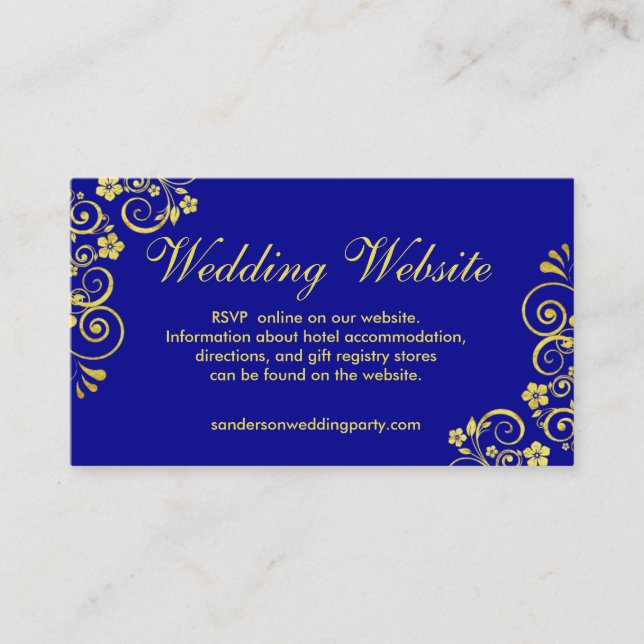Stylish Blue Gold Wirbel Wedding Website Begleitkarte (Vorderseite)