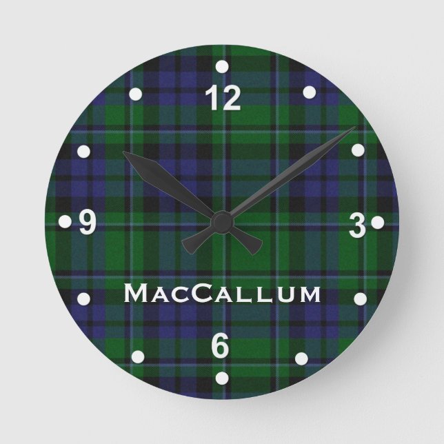 Stylish Blue & Green MacCallum Tartan Kariert Runde Wanduhr (Vorderseite)