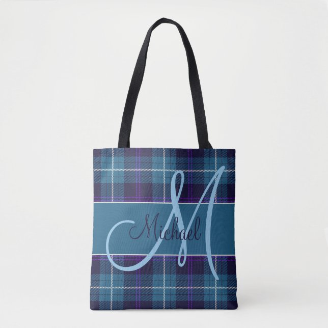 Stylish Blue Kariert Tartan Moderner Personalisier (Vorderseite)