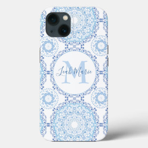 Stylish Blue Mandala Monogram Personalisiert Case-Mate iPhone Hülle