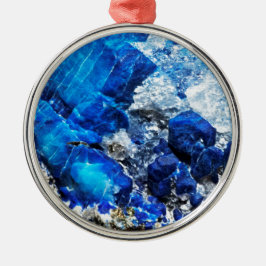 Stylish Blue Marble Stone Silbernes Ornament