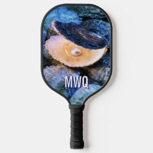 Stylish Blue Pearl Oyster Monogram Pickleball Schläger