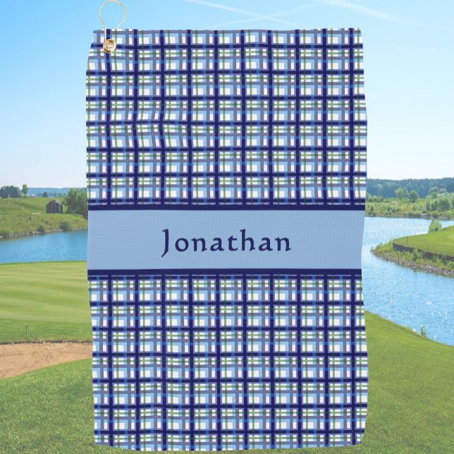 Stylish Blue Plaid Personalized Name  Golfhandtuch (Von Creator hochgeladen)