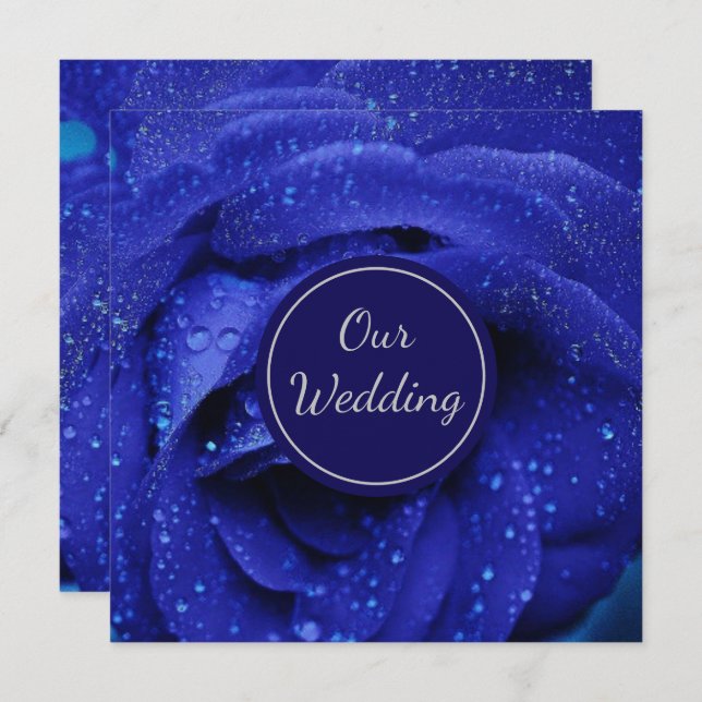 Stylish Blue Rose Wedding Einladung (Vorne/Hinten)