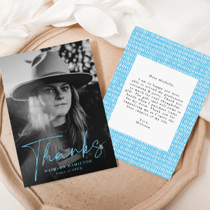 Stylish Blue Script Foto Abschluss Dankeskarte
