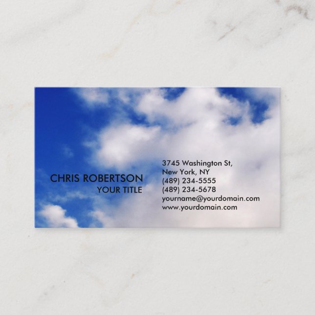 Stylish Blue Sky White Clouds Nature Business Card Visitenkarte (Vorderseite)