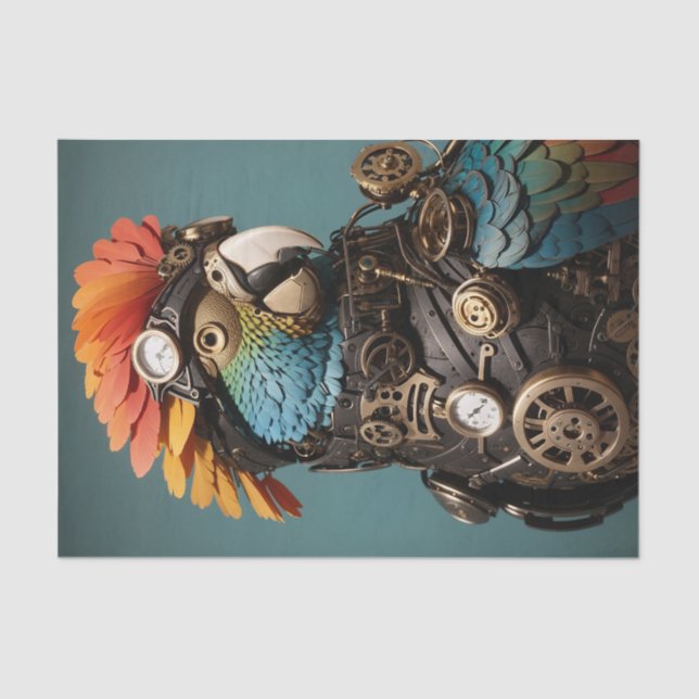 Stylish Blue Steampunk Decoupage Parrot Seidenpapier (Vorderseite)
