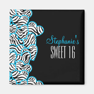 Stylish Blue Sweet 16 Zebra Herzdesign Name Magnet