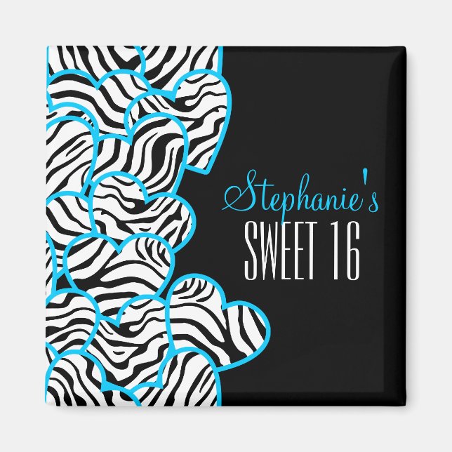Stylish Blue Sweet 16 Zebra Herzdesign Name Magnet (Vorne)