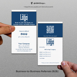 Stylish Blue White Black Services QR Code B2B Empfehlungskarte