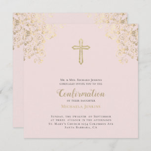 Stylish Blush Gold Cross Bible Verse Bestätigung Einladung