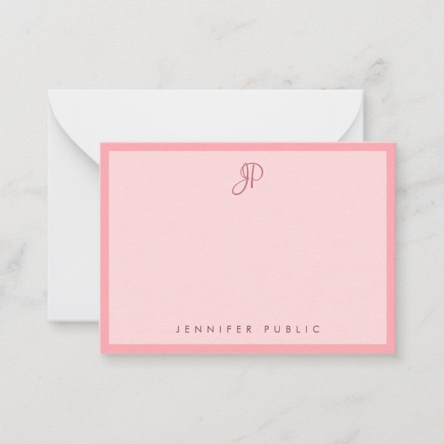 Stylish Blush Pink Template Calligraphy Monogram Mitteilungskarte (Vorderseite)