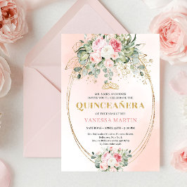Stylish Blush Roses Greenery Quinceañera Invite Einladung