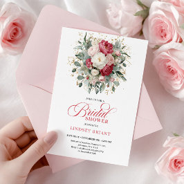 Stylish Bohemian Ruby White Greenery Bridal Shower Einladung