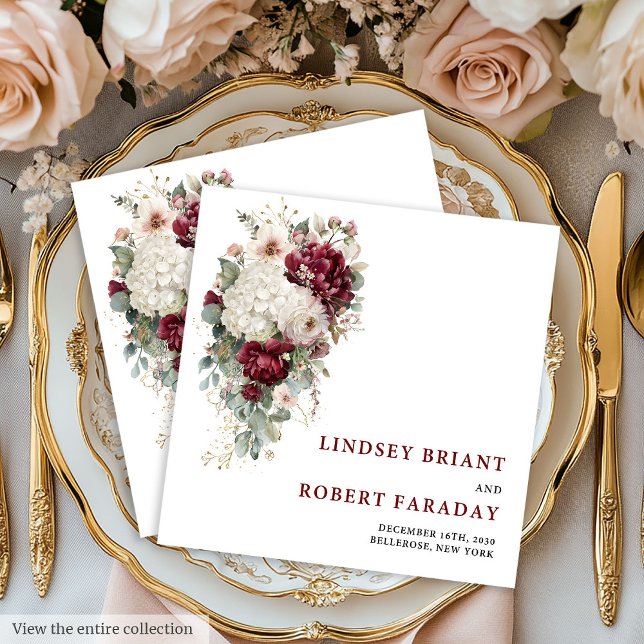 Stylish Boho Merlot Blush Sage Gold Roses Wedding Serviette (Stylish Boho Merlot Blush Sage Gold Roses Wedding Paper Dinner Napkins)