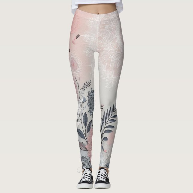 Stylish Boho Pink, White and Black Leggings (Vorderseite)