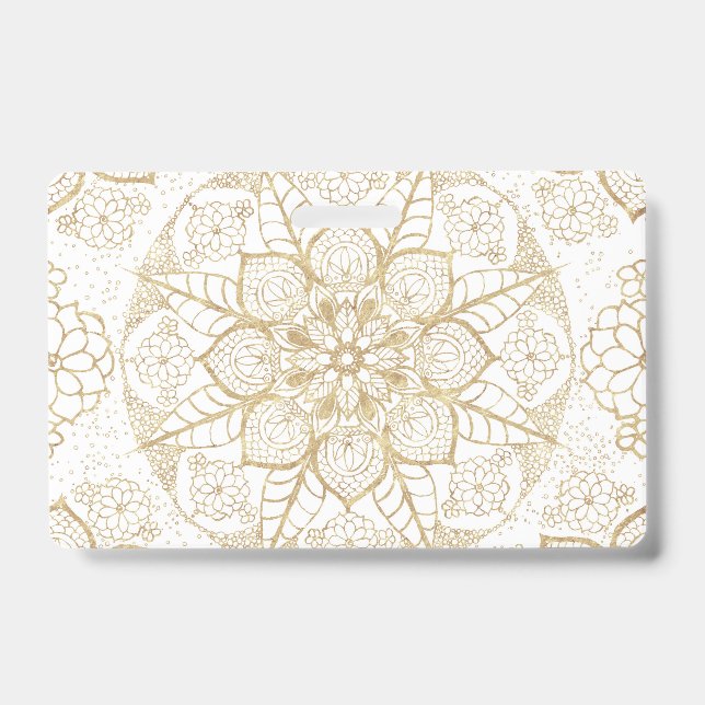 Stylish Boho White Gold Mandala Floral Ausweis (Vorderseite)