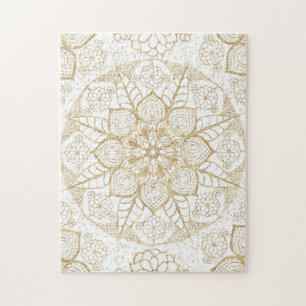 Stylish Boho White Gold Mandala Floral Puzzle