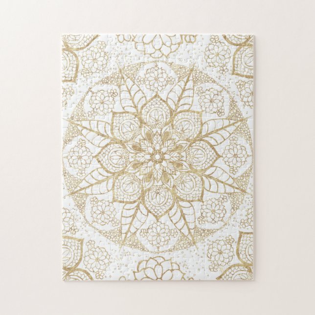Stylish Boho White Gold Mandala Floral Puzzle (Vertikal)