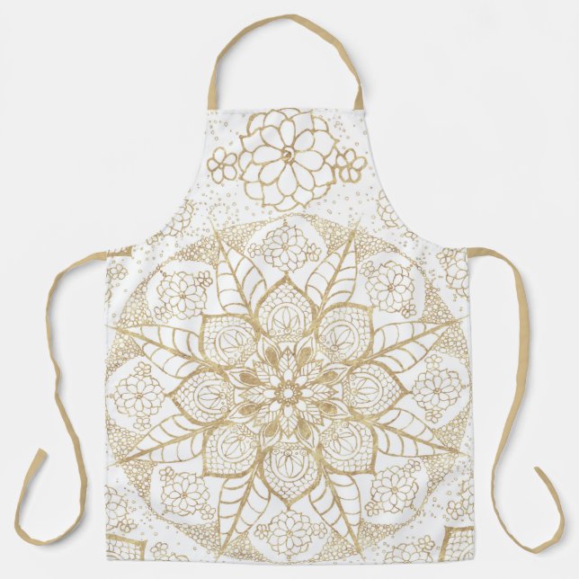 Stylish Boho White Gold Mandala Floral Schürze (Vorderseite)