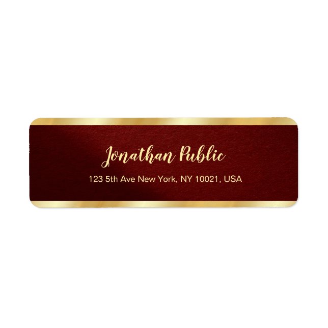 Stylish Bordeaux & Gold Template Return Address (Vorne)