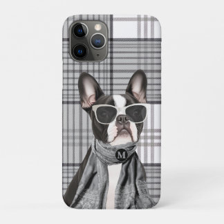 Stylish Boston Terrier Dog and Plaid Monogram Case-Mate iPhone Hülle