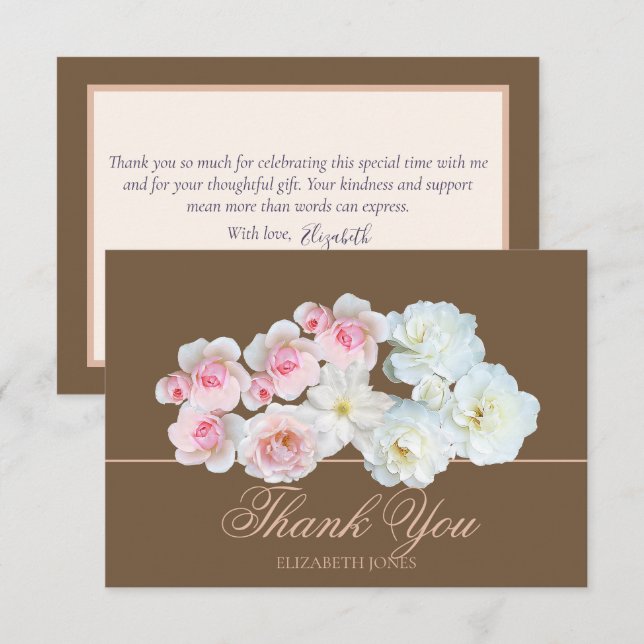 Stylish Botanical Pink White Rose Floral Thank You Dankeskarte (Vorne/Hinten)