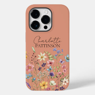 Stylish Botanical Wildflower Monogram Peach Case-Mate iPhone 14 Pro Hülle