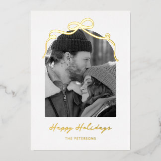 Stylish Bow Arch Couple Christmas Photo Gold Folien Feiertagskarte