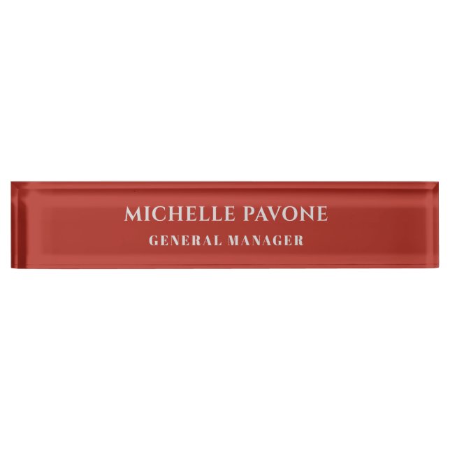 Stylish Brick Red & Grey Simple Plain Professional Namensplakette (Vorderseite)