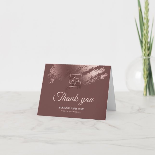 Stylish Bronze Business Logo Folded Thank You Card Dankeskarte (Vorderseite)
