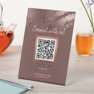 Stylish Bronze Business QR Code Social Media Sockelschild