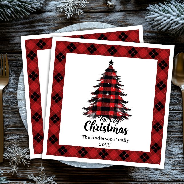 Stylish Buffalo Christmas Tree Napkin Template Serviette (Stylish Buffalo Christmas Tree Napkin Template)