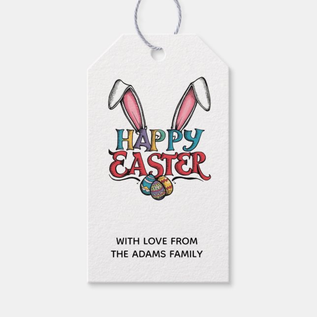 Stylish bunny ears Floral Happy Easter Geschenkanhänger (Vorderseite)