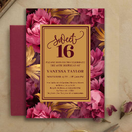 Stylish Burgundy Blush Roses Gold Sweet Sixteen Einladung