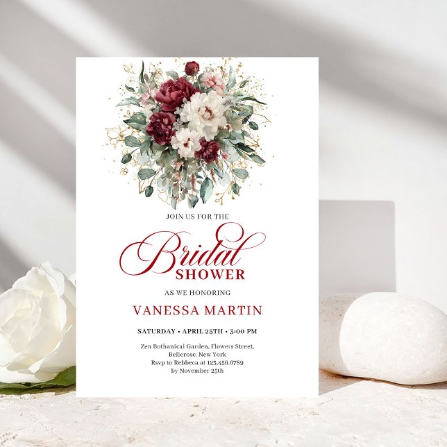 Stylish Burgundy Botanical Bridal Shower Invitatio Einladung (Stylish Burgundy Botanical Bridal Shower Invitation)