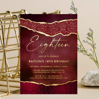 Stylish Burgundy Geoed Agate 18. Geburtstag Real Folieneinladung