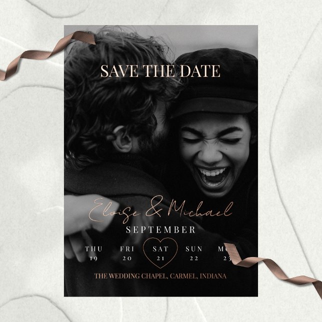 Stylish Calendar Photo Double-sided Save The Date Folieneinladung (Invite guests to save the date with this Stylish Calendar Photo Double-sided Save The Date!)