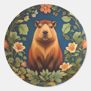 Stylish Capybara - Inspiriert von William Morris Runder Aufkleber
