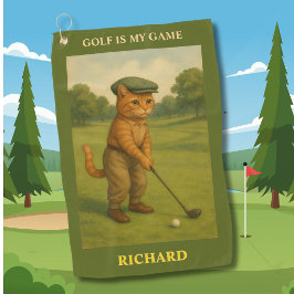 Stylish Cat Playing Golf Personalized Golfhandtuch