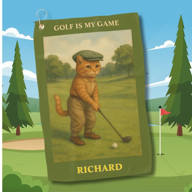 Stylish Cat Playing Golf Personalized Golfhandtuch (Von Creator hochgeladen)